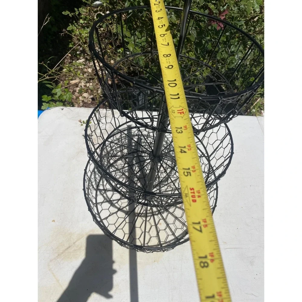 Wire Basket Tray Larger 3 Tier Round Black Fruit Toy Kitchen Bathroom Decor